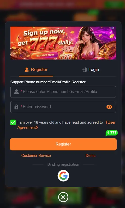 registering process of JK667 game