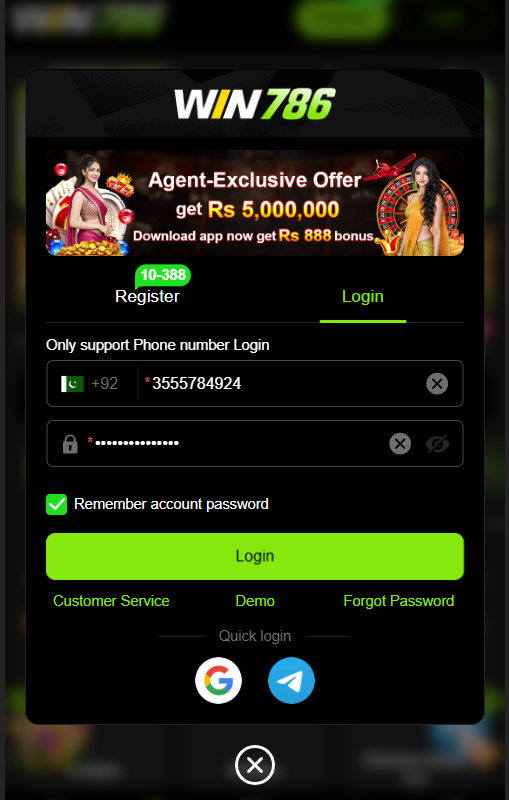 login process of 
Win786 game